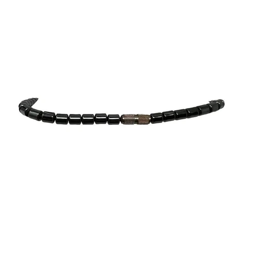 Hematite Necklace Black Natural Stone Caged Yellow Orange‎ Beads Gold Tone Beads